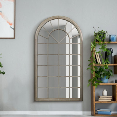 B&Q -  The Somerley Extra Large Country Rustic Framed Arched Metal Wall Stone Colour Mirror 160Cm X 91Cm