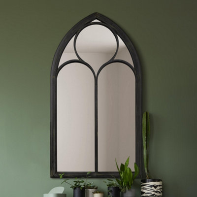 Mirroroutlet The Somerley Large Rustic Metal Chapel Arched Decorative Mirror Black 150Cm X 81Cm from B&Q