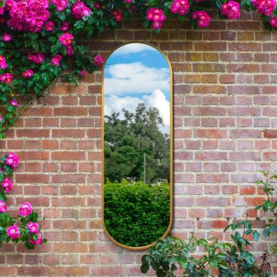 B&Q -  VultusNew Gold Metal Framed Double Arched Outdoor Garden Wall Mirror 71" X 24" (180Cm X 60Cm)