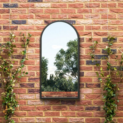 B&Q -  The Arcus Black Metal Framed Arched Garden Wall Mirror 80Cm X 40Cm
