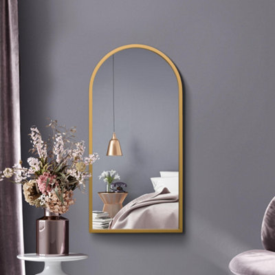 Mirroroutlet The Arcus Gold Metal Framed Arched Wall Mirror 80Cm X 40Cm from B&Q