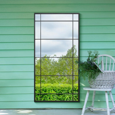 B&Q -  The Tabula Black Metal Framed Window Wall Or Leaner Garden Mirror 160Cm X 80Cm