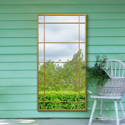B&Q -  The Tabula Gold Metal Framed Window Wall Or Leaner Garden Mirror 160Cm X 80Cm