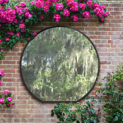 Mirroroutlet The Circulus Black Framed Flat Bottom Circular Garden Wall Mirror 126Cm X 120Cm from B&Q
