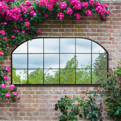 Mirroroutlet The Arcus Black Metal Framed Window Arched Garden Wall Or Fence Mirror 174Cm X 85Cm from B&Q