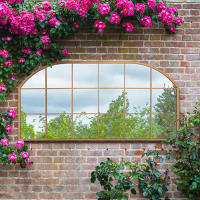 Mirroroutlet The Arcus Gold Metal Framed Window Arched Garden Wall Or Fence Mirror 174Cm X 85Cm from B&Q