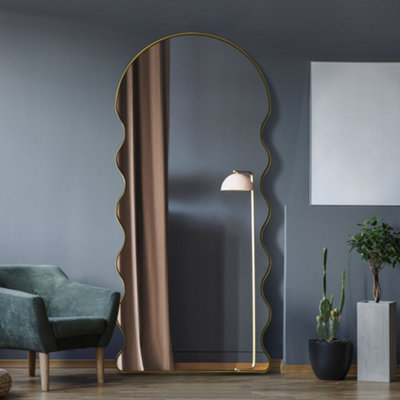 Mirroroutlet The Fluctus Gold Metal Dome Arch Wavy Frame Wall Mirror 180Cm X 80Cm from B&Q