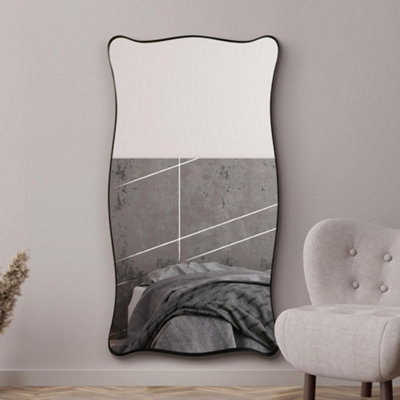 Mirroroutlet The Fluctus Black Metal Rectangular Wavy Tray Effect Framed Wall Mirror 180Cm X 100Cm from B&Q