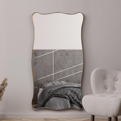 Mirroroutlet The Fluctus Gold Metal Rectangular Wavy Tray Effect Frame Wall Mirror 180Cm X 100Cm from B&Q
