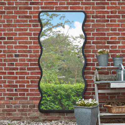 Mirroroutlet The Fluctus Black Metal Rectangular Wavy Framed Garden Wall Mirror 170Cm X 80Cm from B&Q