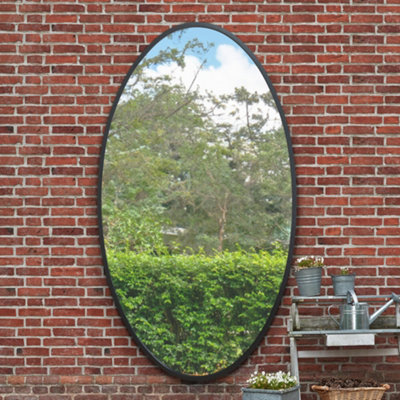 B&Q -  The Ovale Black Metal Framed Oval Garden Wall Mirror 200Cm X 112Cm