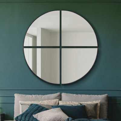 B&Q -  The Quadrants Black Xl Circular Metal Wall Mirror Made Up Of 4 Parts 140 X 140Cm