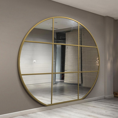 B&Q -  The Circulus Gold Framed Flat Bottom Circular Window Wall Mirror 189Cm X 180Cm
