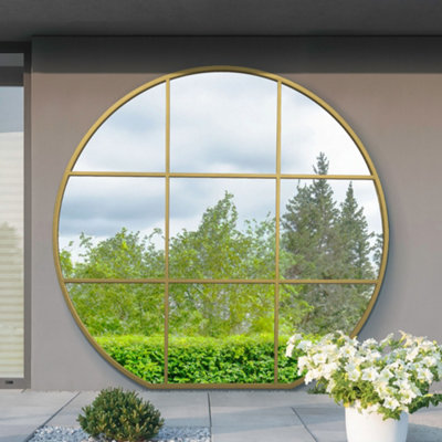 B&Q -  The Circulus Gold Framed Flat Bottom Circular Outdoor Garden Window Wall Mirror 189Cm X 180Cm
