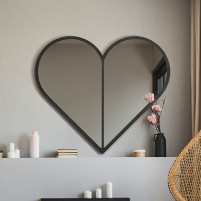 B&Q -  The Corde Black Metal Framed Heart Shaped Mirror 80Cm X 80Cm