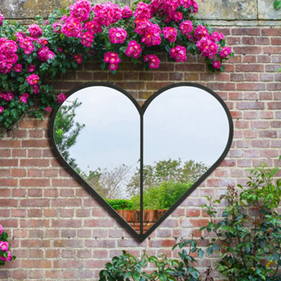 B&Q -  The Corde Black Metal Framed Heart Shaped Garden Mirror 80Cm X 80Cm