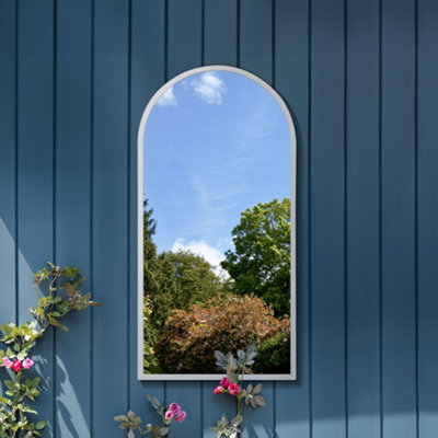 Mirroroutlet The Arcus Metal Framed Arched Garden Wall Mirror 120Cm X 60Cm White