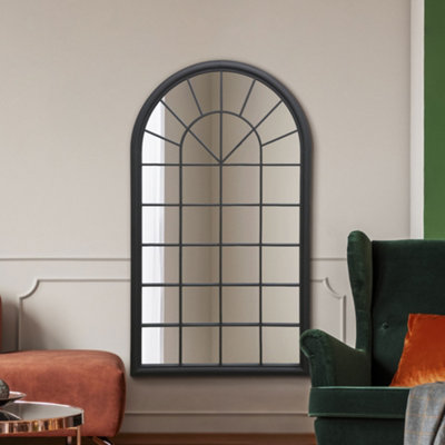 B&Q -  The Somerley Large Rustic Black Framed Arched Leaner Metal Wall Mirror 160Cm X 91Cm