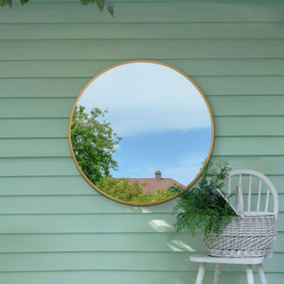 Mirroroutlet The Fenestra Gold Edged Circular Modern Garden Wall Mirror 90Cm Diameter from B&Q