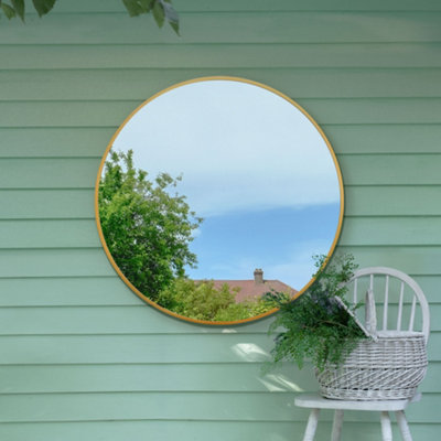 Mirroroutlet The Fenestra Gold Edged Circular Modern Garden Wall Mirror 100Cm Diameter from B&Q