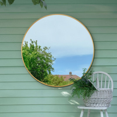 Mirroroutlet The Fenestra Gold Edged Circular Modern Garden Wall Mirror 120Cm Diameter from B&Q
