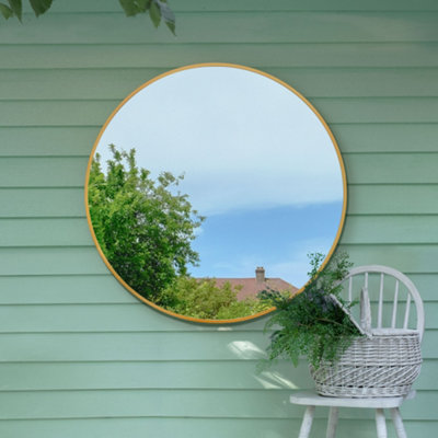 Mirroroutlet The Fenestra Gold Edged Circular Modern Garden Wall Mirror 110Cm Diameter from B&Q