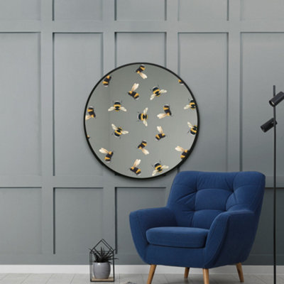 Mirroroutlet The Typis Black Metal Edged Circular Wall Mirror With Bumble Bee Design 80Cm Diameter from B&Q