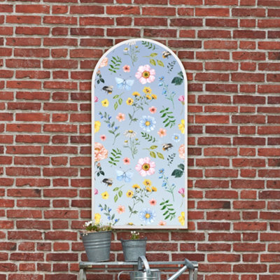 Mirroroutlet The Typis White Metal Edged Arch Garden Wall Mirror With Colour Flower Decals 120Cm X 60Cm from B&Q