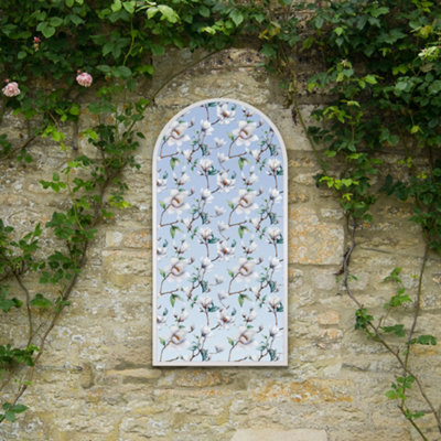 Mirroroutlet The Typis White Metal Edged Arch Garden Wall Mirror With White Flower Decals 120Cm X 60Cm from B&Q