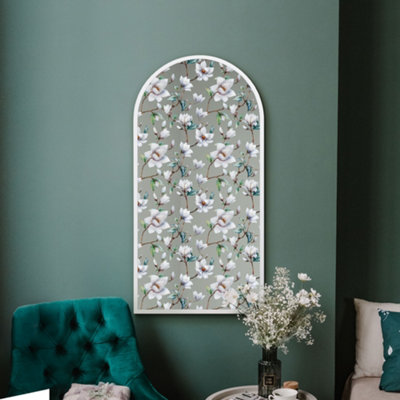 Mirroroutlet The Typis White Metal Edged Arch Wall Mirror With White Flower Decals 120Cm X 60Cm from B&Q