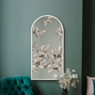 Mirroroutlet The Typis White Metal Edged Arch Wall Mirror With Stork Decals 120Cm X 60Cm from B&Q