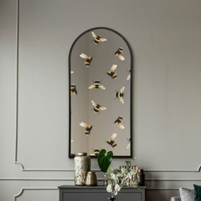 Mirroroutlet The Typis Black Metal Edged Arch  Wall Mirror With Bumble Bee Decals 120Cm X 60Cm from B&Q