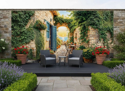 Mural Gardens Shabby Chic French Doorway Garden Mural Waterproof Outdoor Tapestry Wall Art Backdrop Fence Decor Panel W300Cm H180Cm from B&Q