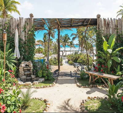 Mural Gardens Goa Style Beach Shack Garden Mural Curtain Waterproof Outdoor Tapestry Gazebo Backdrop Patio Fence Decor Wall Art W180Cm H180Cm from B&Q