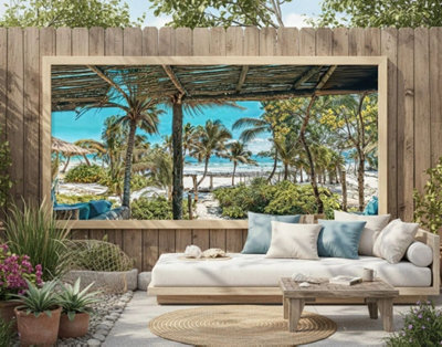 Mural Gardens Goa Style Beach Shack Garden Mural Curtain Waterproof Outdoor Tapestry Gazebo Backdrop Patio Fence Decor Wall Art W300Cm H180Cm from B&Q