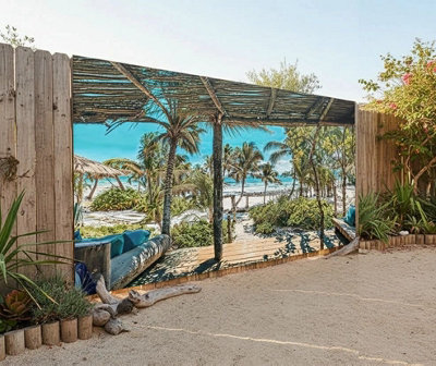 Mural Gardens Goa Style Beach Shack Garden Mural Curtain Waterproof Outdoor Tapestry Pergola Gazebo Backdrop Patio Fence Wall Art W400Cm H180Cm from B&Q