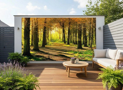 B&Q -  Autumn Woodland Garden Mural Curtain Waterproof Outdoor Tapestry Nature Garden Wall Art Patio Fence Decor Panel W300Cm H180Cm