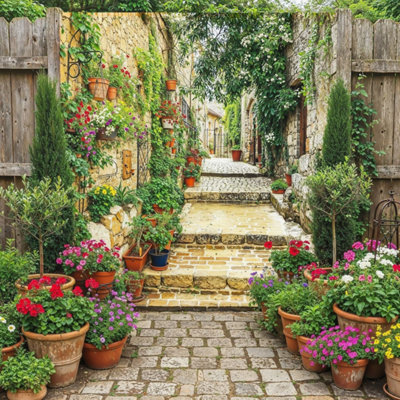 Mural Gardens Tuscany Garden Mural Curtain Waterproof Outdoor Tapestry Mediterranean Wall Art Patio Fence Decor Panel W180Cm H180Cm from B&Q
