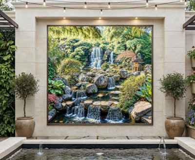 Mural Gardens Waterfall Garden Mural Curtain Waterproof Outdoor Tapestry Pond Feature Backdrop Wall Art Fence Decor W180Cm H180Cm from B&Q