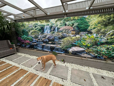 Mural Gardens Waterfall Garden Mural Curtain Waterproof Outdoor Tapestry Pond Feature Backdrop Wall Art Fence Decor Panel W600Cm H180Cm from B&Q