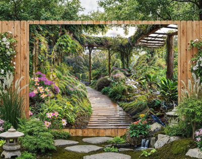 Mural Gardens Lush Garden Path Pergola Mural Curtain Waterproof Outdoor Tapestry Garden Wall Art Patio Fence Decor Panel W240Cm H180Cm from B&Q