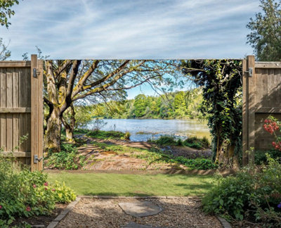 B&Q -  Lakeside View Garden Mural Curtain Waterproof Outdoor Tapestry Nature Garden Wall Art Patio Fence Decor Panel W300Cm H180Cm