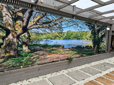 B&Q -  Lakeside View Garden Mural Curtain Waterproof Outdoor Tapestry Nature Garden Wall Art Patio Fence Decor Panel W600Cm H180Cm