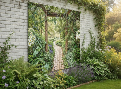 Mural Gardens Pergola Garden Path Mural Curtain Waterproof Outdoor Tapestry Flower Garden Wall Art Patio Fence Decor Panel W180Cm H180Cm from B&Q