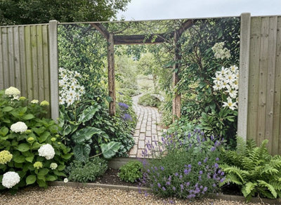 Mural Gardens Pergola Garden Path Mural Curtain Waterproof Outdoor Tapestry Flower Garden Wall Art Patio Fence Decor Panel W240Cm H180Cm from B&Q