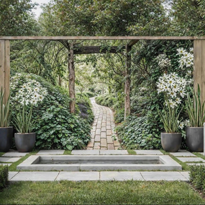 Mural Gardens Pergola Garden Path Mural Curtain Waterproof Outdoor Tapestry Flower Garden Wall Art Patio Fence Decor Panel W300Cm H180Cm from B&Q