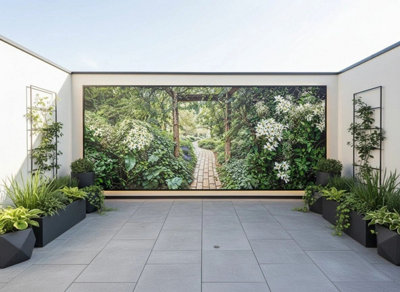 Mural Gardens Pergola Garden Path Mural Curtain Waterproof Outdoor Tapestry Flower Garden Wall Art Patio Fence Decor Panel W400Cm H180Cm from B&Q