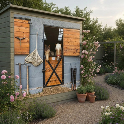 B&Q -  Horse Stable Garden Mural Curtain Waterproof Outdoor Tapestry Equestrian Stable Wall Art Patio Fence Decor Panel W180Cm H180Cm