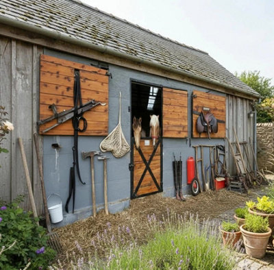 B&Q -  Horse Stable Garden Mural Curtain Waterproof Outdoor Tapestry Equestrian Stable Wall Art Patio Fence Decor Panel W300Cm H180Cm