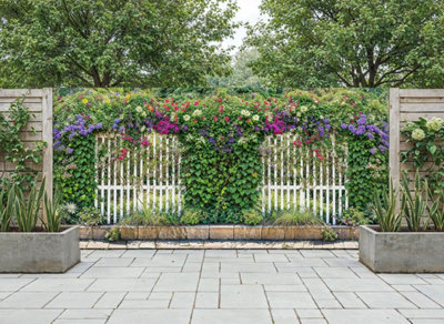 Mural Gardens Floral Garden White Fence Mural Curtain Waterproof Outdoor Tapestry Flower Wall Art Patio Fence Decor Panel W400Cm H180Cm from B&Q